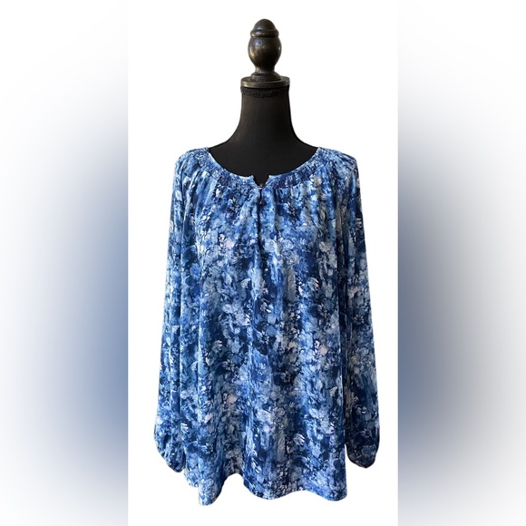 CJ. Banks: Blue Boho Peasant Style Blouse - Picture 1 of 16